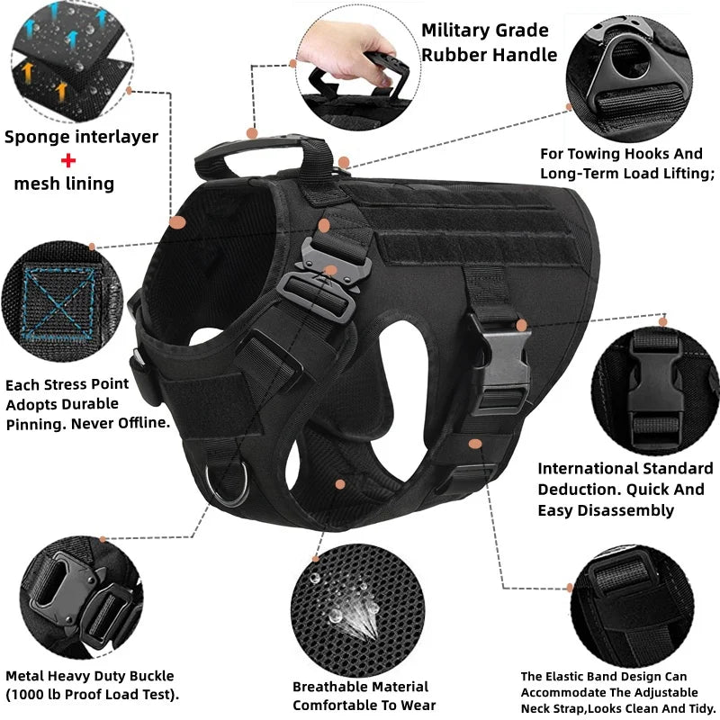 Tactical Vest Dog Harness & Leash – All Breeds