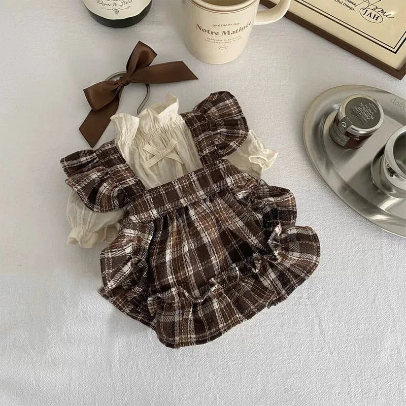 Spring Plaid Puppy Pajamas with Bow Skirt