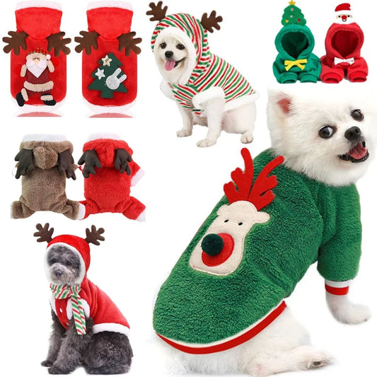Christmas Clothes - Elk Santa Claus Hoodie for Small Medium Dogs