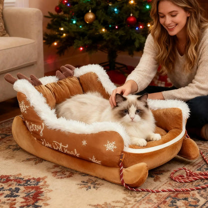 Christmas Plush Bed - Sled Design Winter Warming Bed for Dogs