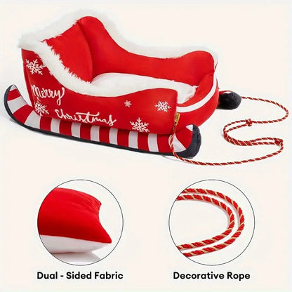 Christmas Plush Pet Bed - Sled Design Winter Warming Bed for Dogs