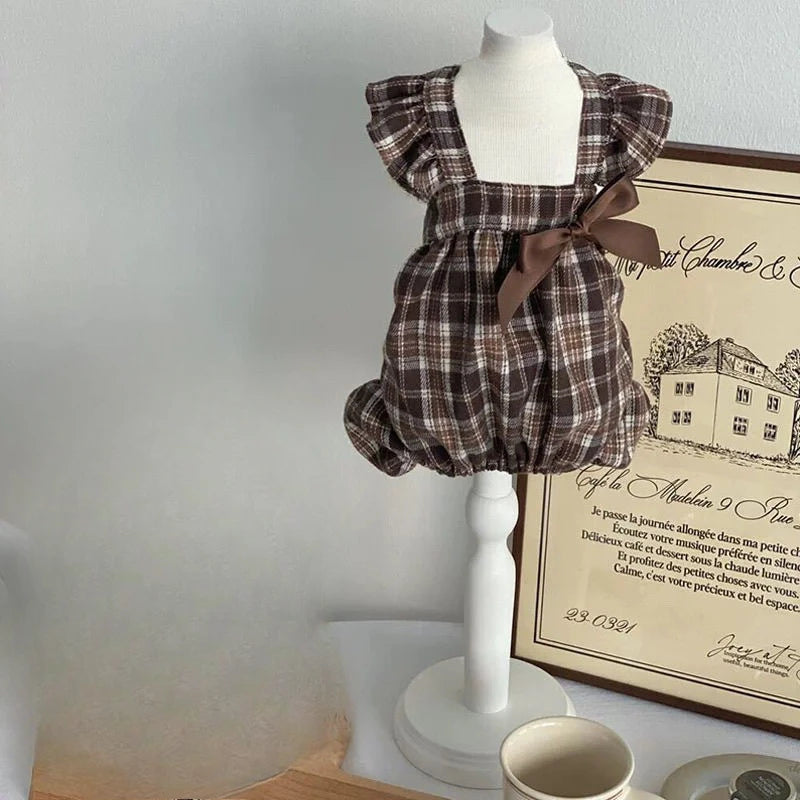 Spring Plaid Puppy Pajamas with Bow Skirt