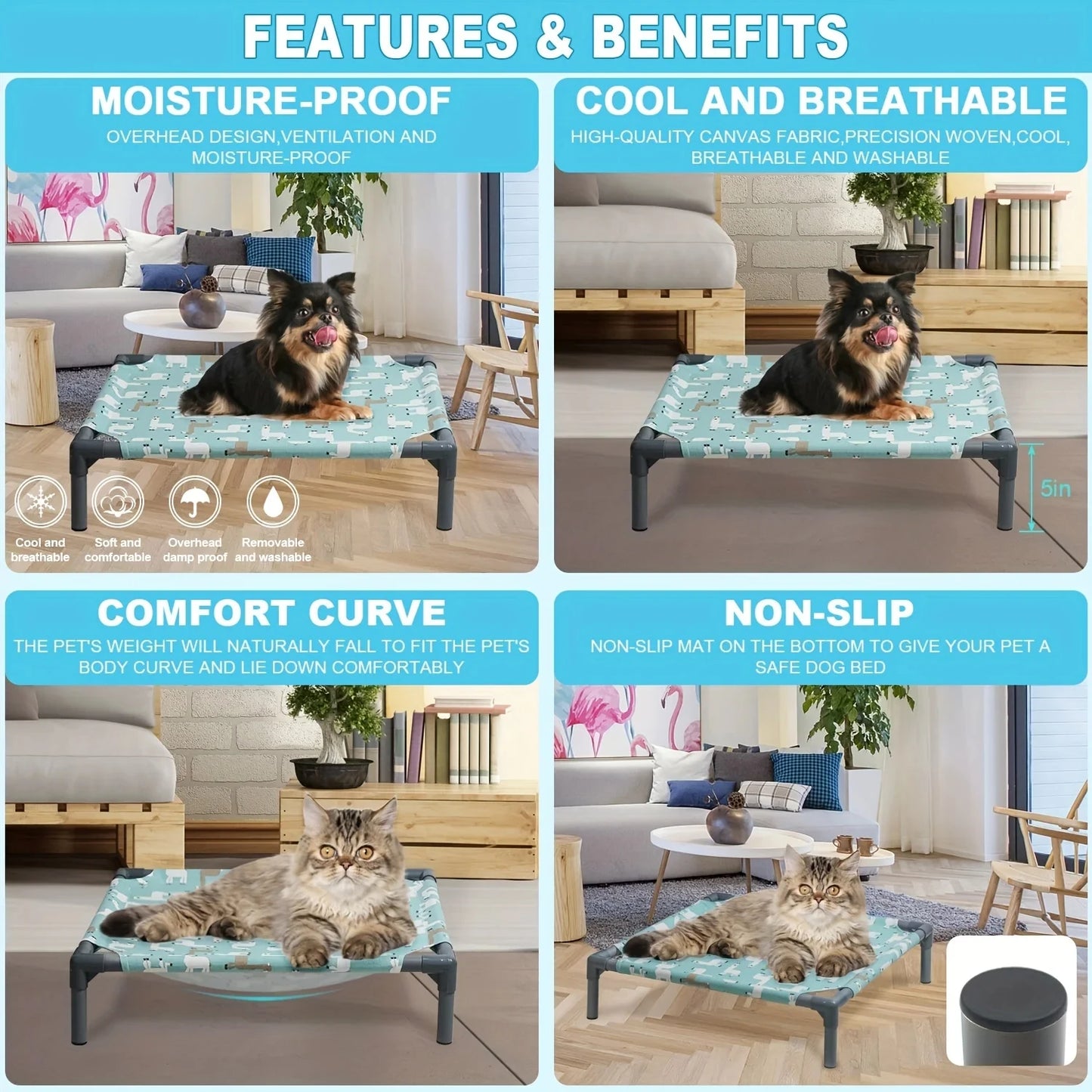 Detachable Dog Hammock Bed - Washable Raised Bed with Non-Slip Bottom