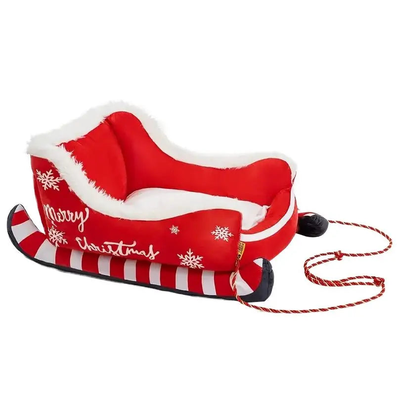 Christmas Plush Pet Bed - Sled Design Winter Warming Bed for Dogs