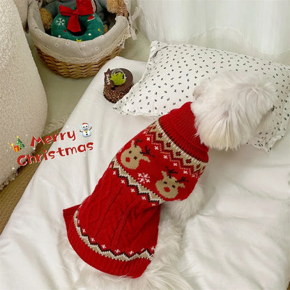 Christmas Reindeer Sweater - Red Green High Neck Dog Pullover