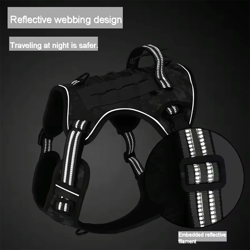 Tactical Reflective Dog Harness – No Pull, Adjustable
