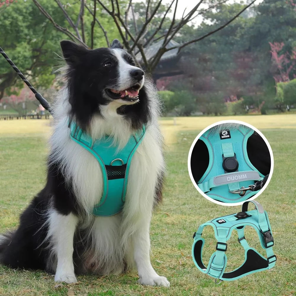Tactical Dog Harness with AirTag Holder – No Pull, Reflective, Heavy Duty Vest