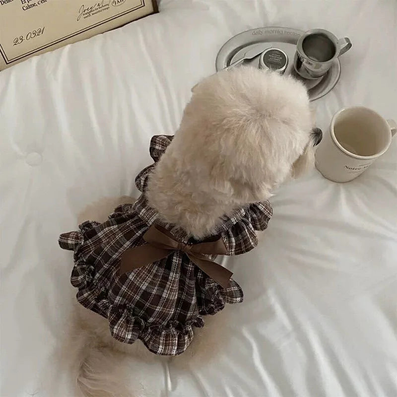 Spring Plaid Puppy Pajamas with Bow Skirt