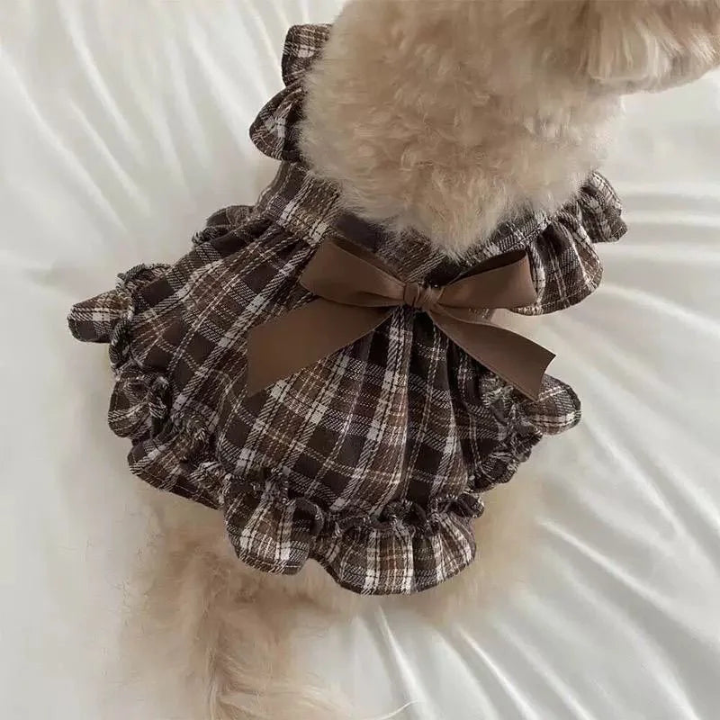 Spring Plaid Puppy Pajamas with Bow Skirt