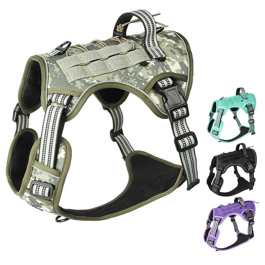 Tactical Reflective Dog Harness – No Pull, Adjustable