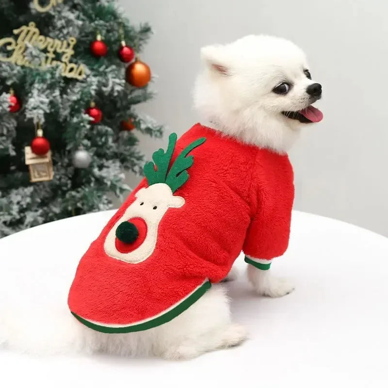 Christmas Clothes - Elk Santa Claus Hoodie for Small Medium Dogs