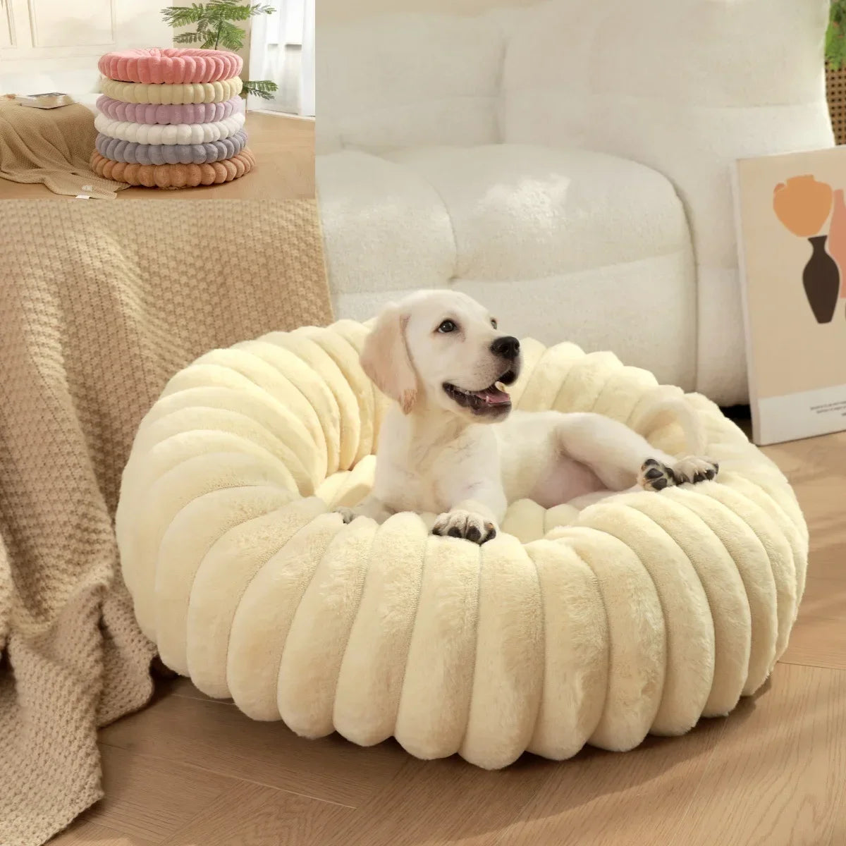 Round Plush Dog Donut Bed– Warm & Comfy