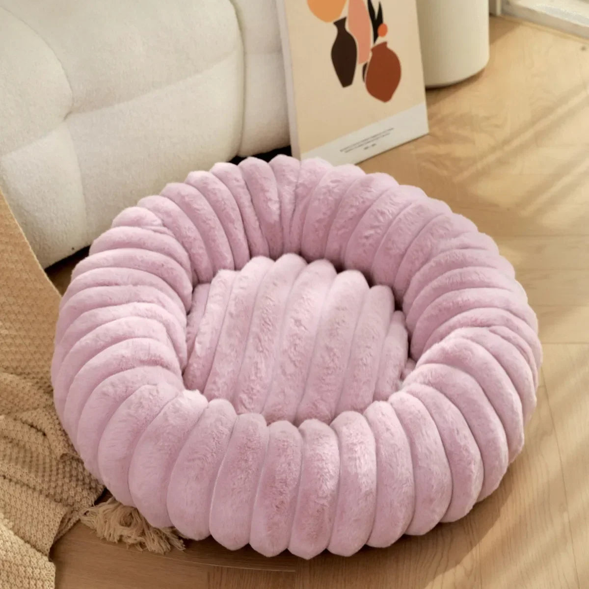 Round Plush Dog Donut Bed– Warm & Comfy