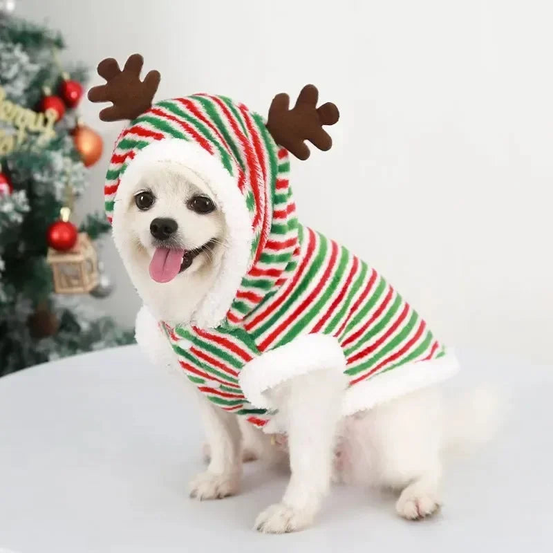 Christmas Clothes - Elk Santa Claus Hoodie for Small Medium Dogs