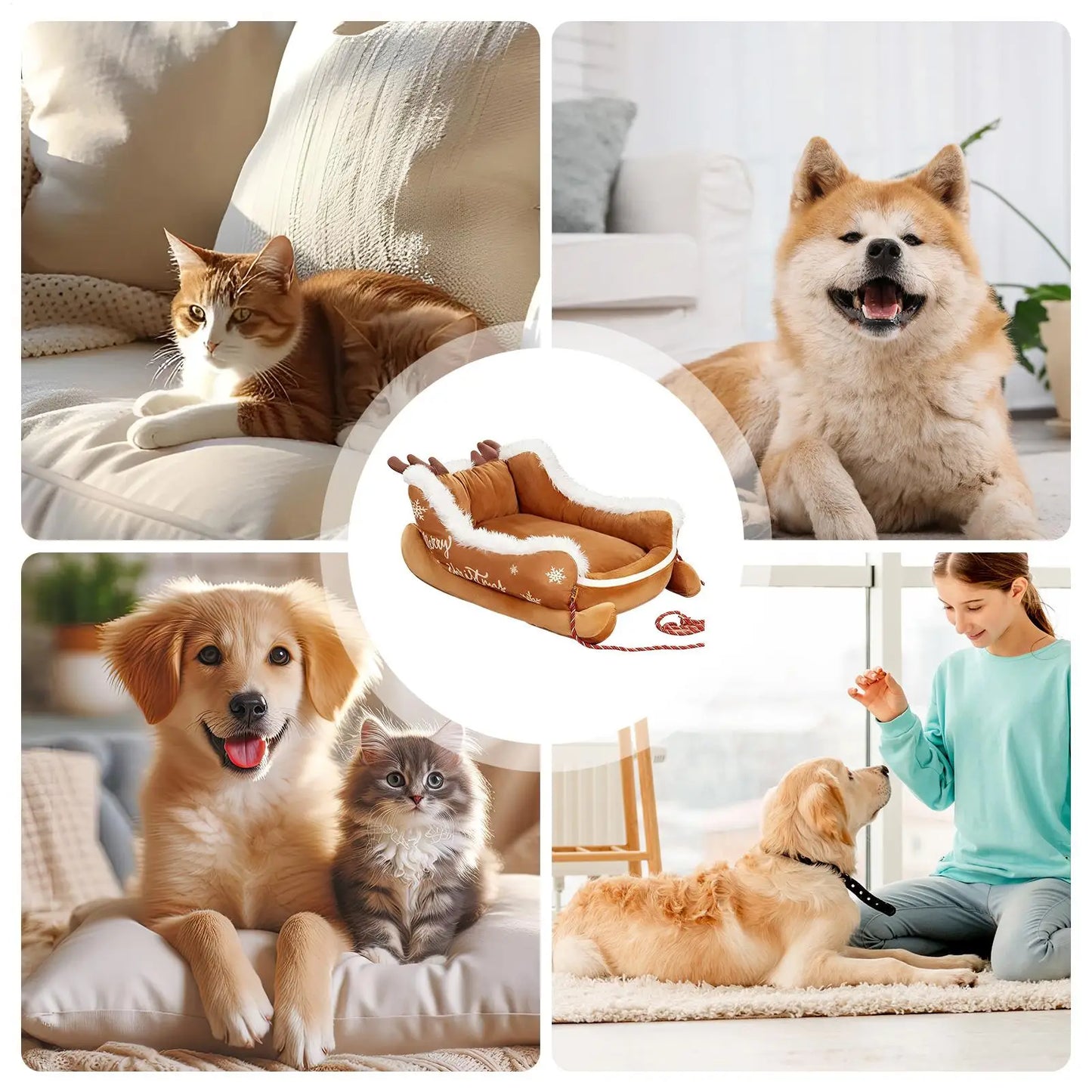 Christmas Plush Bed - Sled Design Winter Warming Bed for Dogs