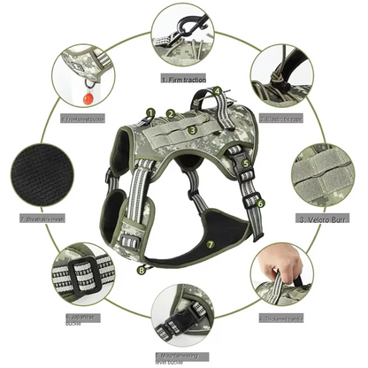 Tactical Reflective Dog Harness – No Pull, Adjustable