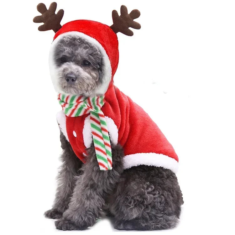 Christmas Clothes - Elk Santa Claus Hoodie for Small Medium Dogs